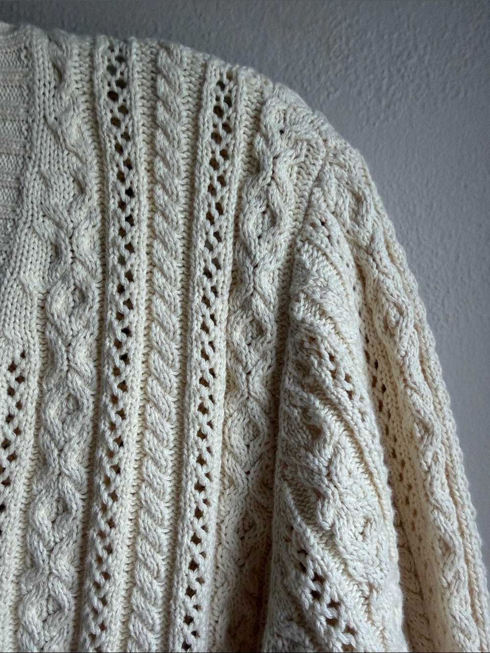 Lauren Ralph Lauren Ivory Cable-Knit V-Neck Sweater 100% Cotton - Picture 4 of 7